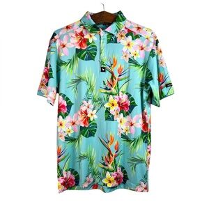 Bad Birdie Golf Polo Shirt Mens Floral Tropical Hawaiian Performance Size L